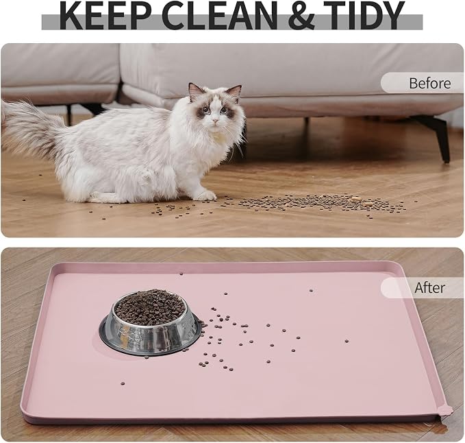Reopet Silicone Pet Feeding Mat - Waterproof & Non-Slip Dog Cat Placemat | High Raised Edges Prevent Food & Water Spills to Protect Floors, Easy to Clean, Fit for Dog Cat Bowls