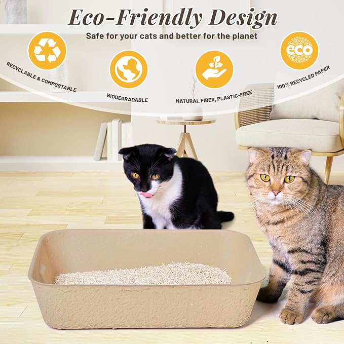 4 Pack Disposable Cat Litter Boxes, Durable Leak-Proof Cardboard Kitty Litter Trays for Temporary Use, Litter Box Liners & Travel, Ideal for Picky Cats