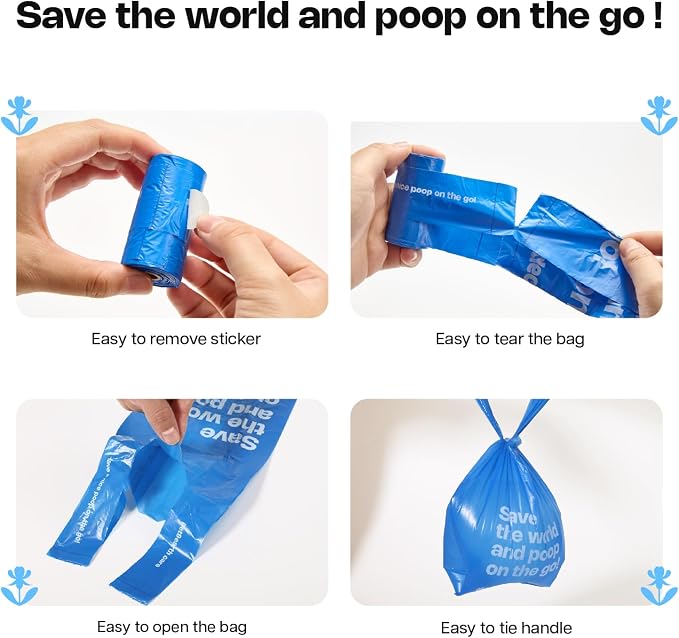 Deo Doo Dog Poop Bags with Handles 9 Rolls 108 Counts Big Sizes Leak Proof and Extra Thick Waste Bags Refill Rolls for Walking Small Medium Large Dogs Cats Litter With Holder Iris Scented