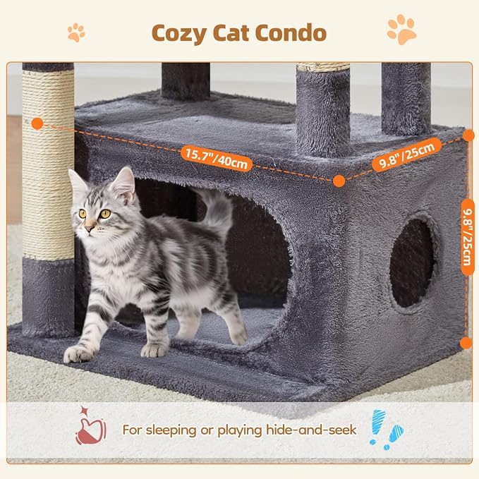 Taoqimiao Cat Tree,38.5-Inch Cat Tower for Indoor Cats,Suitable for Kittens with Luxurious cat condo, Adjustable Baskets and Luxurious Perch MS029SG Smoky Gray