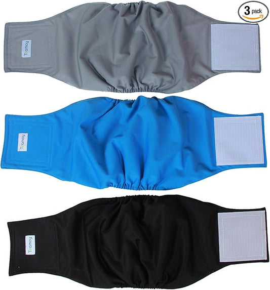 Teamoy Reusable Wrap Diapers for Male Dogs, Washable Puppy Belly Band Pack of 3 (L1, 16"-20" Waist, Black+ Gray+ Lake Blue)