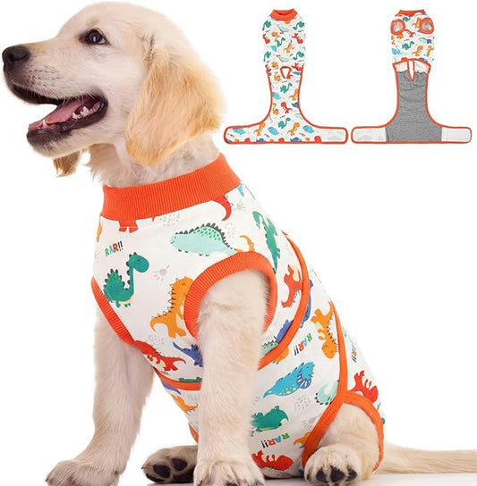 Kuoser Dog Surgery Recovery Suit, Soft Breathable Dog Recovery Suit for Female Spay Male Nueuter, Anti Licking Puppy Onesie Pet Surgical Suit for Dogs Abdominal Wounds Skin Disease, Dinosaur XS