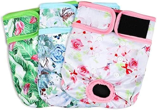 Paw Legend Washable Reusable Female Dog Period Diapers for Heat Doggie Puppy Diapers for Female Dogs (3 Pack, Flower, X-Large)