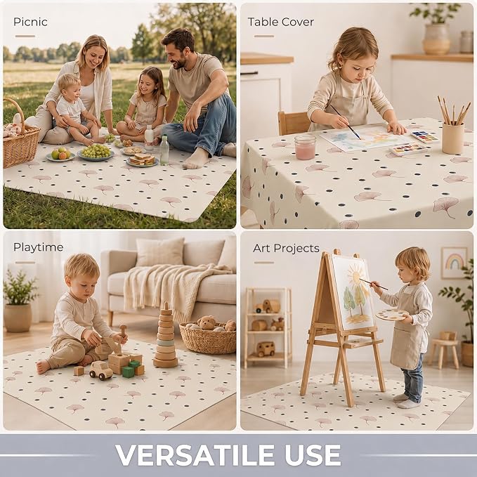 Baby Splat Mat for Under High Chair, 51"x51" Waterproof Non-Slip Floor Mat | Reusable Polyester Surface, Easy Daily Cleanup for Crumbs and Spills, Machine Washable for Deeper Cleaning