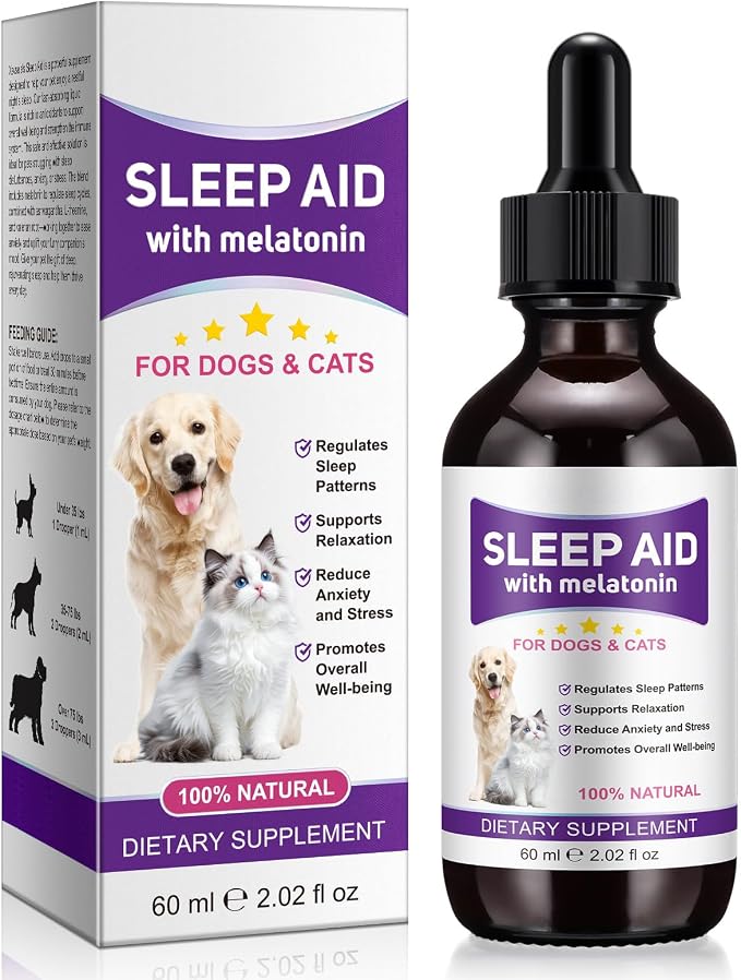 Melatonin for Pets, Dog Melatonin, Melatonin for Dogs Calming, Melatonins for Cats, Promotes Relaxation, Deep Sleep & Calm Behaviour, Reduce Anxiety and Stress, Chicken Flavor - 2Oz