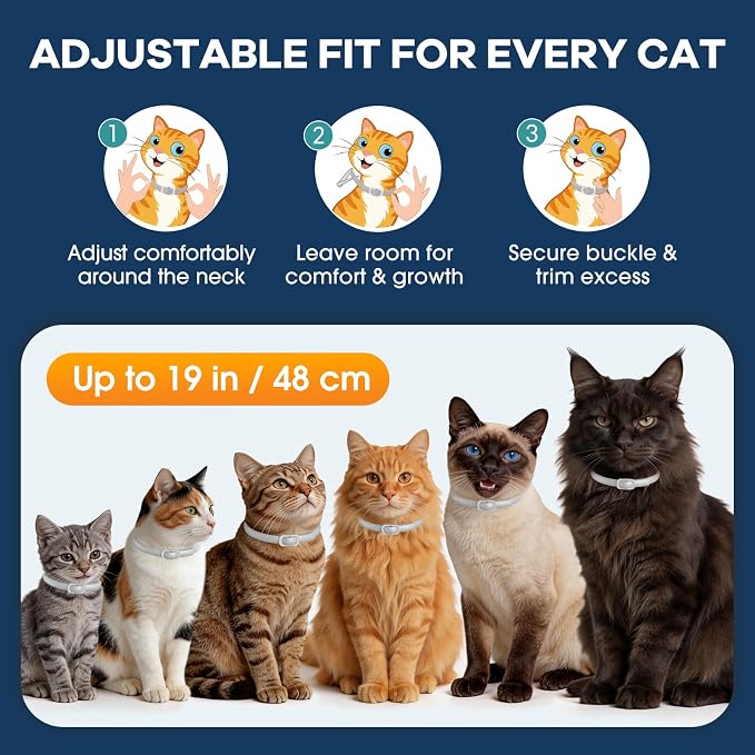 Flea and Tick Collar for Cats 5 Pack, 8 Months Protection, Plant-Based Ingredients, Water-Resistant, Adjustable & Lightweight, Suitable for Adult Cats & Kittens, White