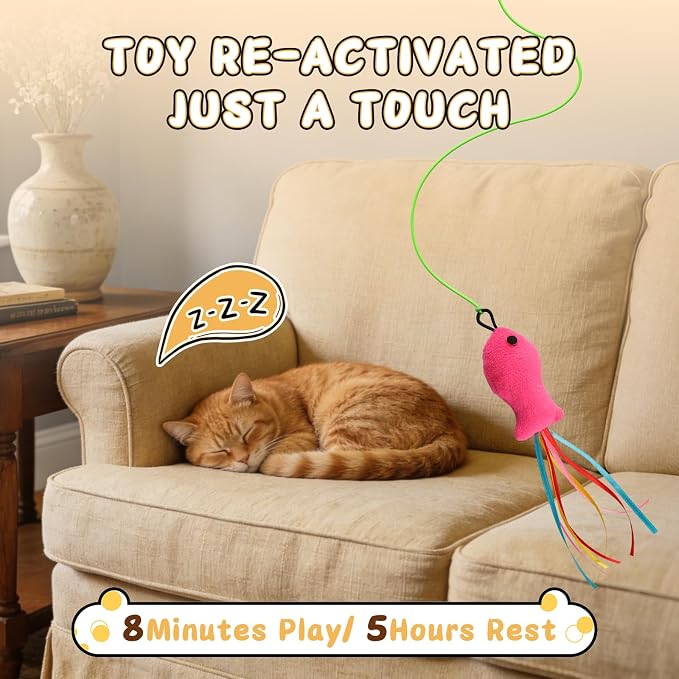 Automatic Cat Toy for Indoor Cats, Interactive Door Hanging Cat Toy with Smart Touch Restart, USB-C Rechargeable 360° Rotating Flying Bird Teaser for Kittens & Adult Cats, White