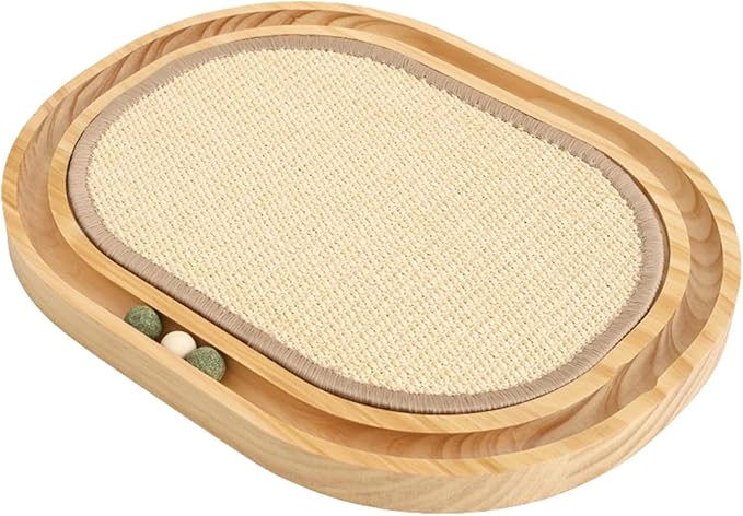 Sisal Cat Scratcher Toy, Natu sisal cat Scratching pad, Ball Track Wooden Interactive Cat Toy Ball, Catnip Ball, for Cats Chasing, Hunting, Mental Physical Exercise Puzzle