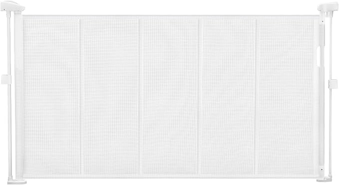 VEVOR Retractable Baby Gate, 34 inch Tall, Extends up to 55 inch Wide, Retractable Gate for Kids or Pets, Mesh Material, Easy to Install for Indoor Stairs, Doorways, Hallways, Playrooms, White