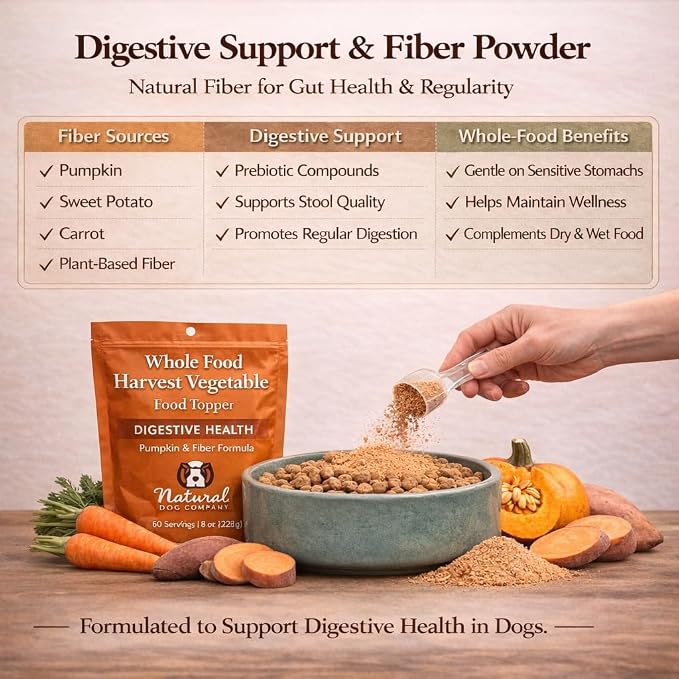 Natural Dog Company Harvest Vegetable Granules Dog Food Topper – Pumpkin Digestive Support Granules for Dogs, Fiber-Rich Superfood Blend for Gut Health, Holistic Care & Prebiotic Fiber, 8oz Bag