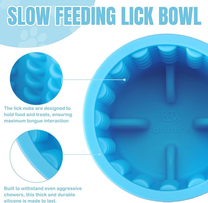 Dog Lick Bowl, Anxiety Relief Dog Licking Mat Freezer Treat Dispenser, Non-Slip Anti-Choking Silicone Slow Feeder Lick Bowl for Small Medium & Large Breed Dogs, BPA Free(Light Blue,S)