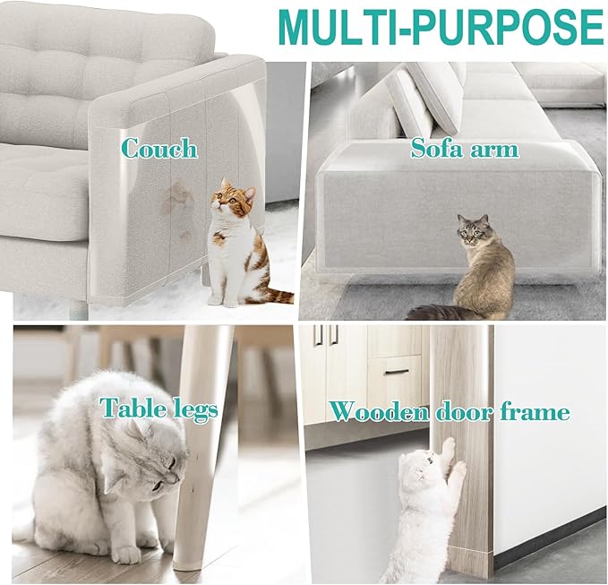 190"x17" Heavy Duty Anti Cat Scratch Furniture Protector, Flexible Couch Corner Protector from Cats Claws, Single-Sided Self Adhesive Cat Scratch Deterrent Tape