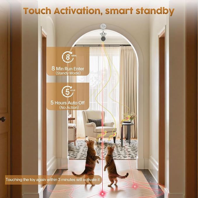 Interactive Cat Toys for Indoor Cats: 2-in-1 Laser Pointer Cat Toy with Automatic Flying Bird & Mouse Wand, Adjustable Speed USB Rechargeable Doorway Hanging Toy for Bored Kittens and Adult Cats