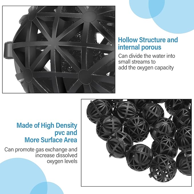 CHENGU 100 Pcs Bio Filter Balls Black Bio Balls for Aquarium Filter Pond Filters 1.02 Inch Internal Bioballs Filters Media with 2 Pieces Aquarium Media Bags Mesh Bags with Zipper for Fish Tank Pond