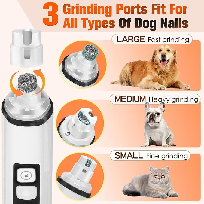 Dog Nail Trimmers Ultra Quiet Electric Pet Dog Nail Clippers Cat Nail Clipper with Led Lights Nail Grinder High Speed Nail File Electric Clippers for Grooming Small, Medium,Large Dogs and Cats (white)
