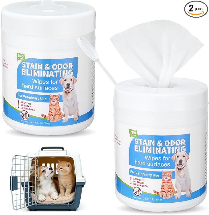 2 Pack/ 320 Count Litter Box Scrubbing Wipes, Cat Litter Box Cleaning Wipes, Unscented Cleaner & Deodorizer Canister Pet Urine Floor Cleaner Wipe for Kennels Pet Cleaning Supplies