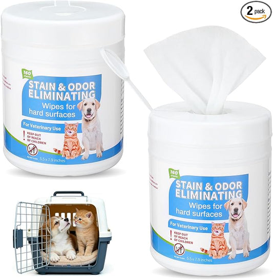 2 Pack/ 320 Count Litter Box Scrubbing Wipes, Cat Litter Box Cleaning Wipes, Unscented Cleaner & Deodorizer Canister Pet Urine Floor Cleaner Wipe for Kennels Pet Cleaning Supplies