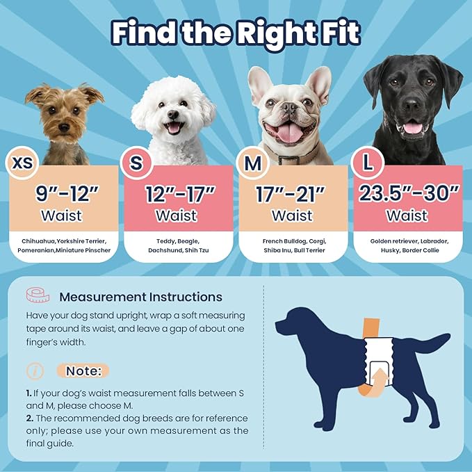 Dog Diapers Male Large 50 Ct, Super Absorbent Male Dog Wraps with Wetness Indicator, Soft Pearl Weave Non-Woven Fabric, Fit for Golden Retriever, Labrador, Husky