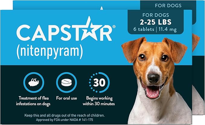 Capstar (Nitenpyram) Fast-Acting Oral Flea Treatment for Dogs 2-25 Lbs, Vet-Recommended Medication Tablets, Flea Tablets for Dogs Start Killing in 30 Minutes, 12 Doses (Includes Two 6-Count Boxes)