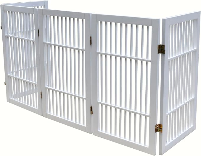 Urnporium Pet Dog Gate Freestanding, Strong Durable Folding Wooden Fence, Portable Acacia Hardwood Safety Barrier for Indoor & Outdoor Use (White Pet Gate, 5 Panel 30" Tall)