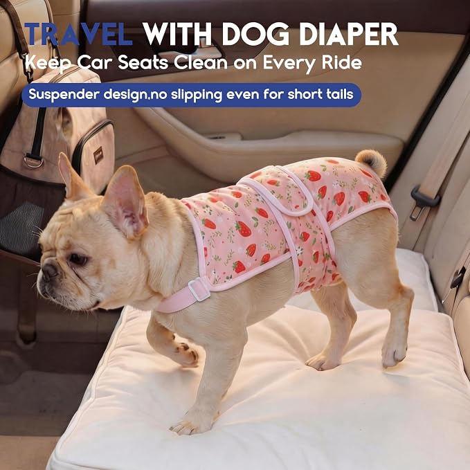 ASENKU 2 Pack Female Dog Diapers with Suspenders, Reusable Washable Puppy Panties for Small Dogs, Leak-Proof Pet Underwear for Heat Cycle & Period