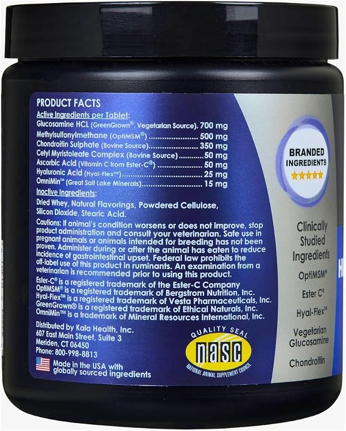KALA HEALTH PeakTails Hip & Joint Plus HA for Dogs – 90 Tablets, Glucosamine, Chondroitin, OptiMSM, Vitamin C & Hyaluronic Acid – Supports Joint Mobility & Comfort