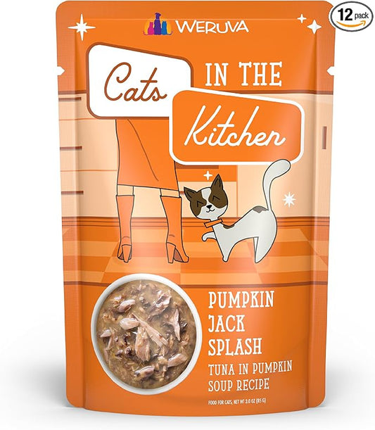 Weruva Cats in the Kitchen, Pumpkin Jack Splash with Tuna in Pumpkin Soup Cat Food, 3oz Pouch (Pack of 12)