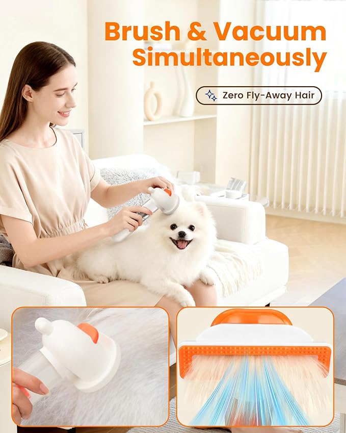 Upgraded kurtmark Vacuum Dog Brush for Shedding, 4-in-1 Self-Cleaning Slicker & Undercoat Rake, Deshedding Grooming Tool, Anti-Static, Massage & Combing All In One!