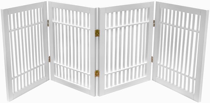 Urnporium Pet Dog Gate Freestanding, Strong Durable Folding Wooden Fence, Portable Acacia Hardwood Safety Barrier for Indoor & Outdoor Use (White Pet Gate, 4 Panel 24" Tall)