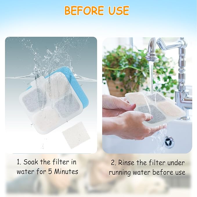 16 Set Replacement Filters for Oneisall PW07SAU 10L/2.64Gal Stainless Steel Dog Water Fountain, Includes 16 Filters & 16Pre-Filters & 16 Pump Sponges