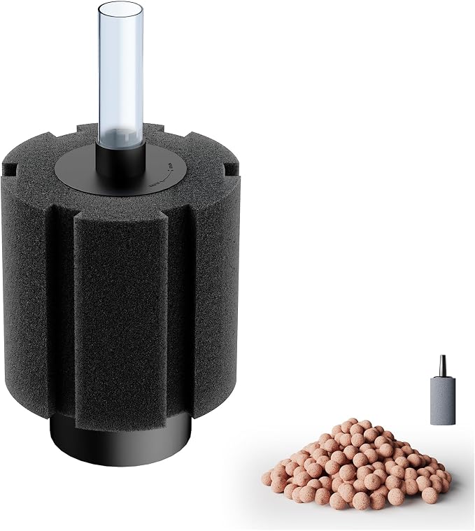 Aquarium Sponge Filter with Ceramic Media and Bubble Diffuser Ultra Quiet Fish Tank Filters fit Breeding Fry Betta Shrimp Fish Tank
