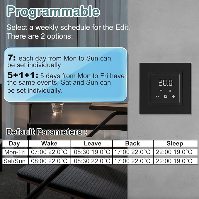 HEATIT Programmable Thermostat, WiFi Smart Thermostat for Electric Radiant Floor Heating with Touchscreen, 120V-240V Wide Voltage Range, Dual Sensing, Black