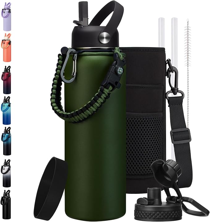 BENZZO 40 oz Canteen Water Bottle with Strap Tactical Insulated Jug Hot Cold Stainless Steel Military Metal Hydro Ideal for Men Hunting Survival Hiking Camping Wide Mouth 100% Leak Proof