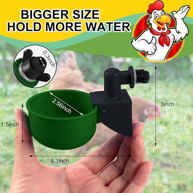 Tanlade 50 Pcs Automatic Chicken Waterer Cups Chicken Feeder for PVC Pipe Waterer Kit for Poultry Duck Goose Turkey Bunny (Green,Classic)