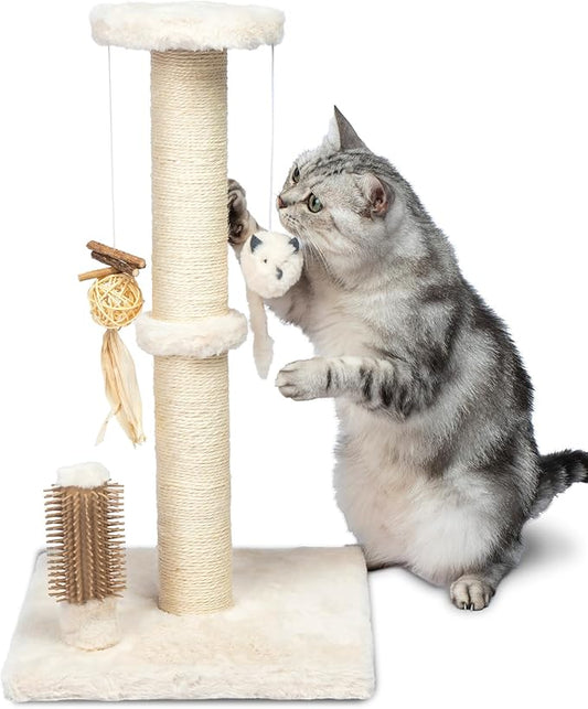 Best Pet Supplies Catify Cat Scratcher, Fun Interactive Scratchers, Posts, Poles, Claw Safe, Furniture Saver Indoor Play Support Natural Cat Behaviors Heavy Duty - Beige Scratching Post - H: 25"