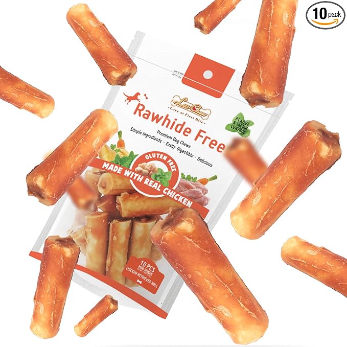 LuvChew Gluten Free Rawhide Free Dog Chew Chicken Rolls Mini 2.5" for Small Dogs 10 pcs/Pack