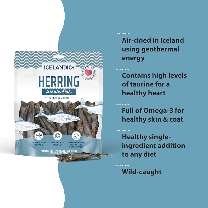 Icelandic+ Whole Fish Herring - 9oz Bag - Dog Treats, Pure Wild-Caught Air-Dried Fish, Single Ingredient Snack, Pet Chew, Just The Fish Nothing Else