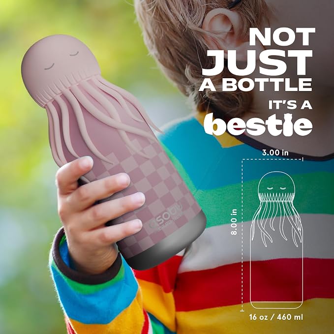 asobu Bestie Bottle Insulated Stainless Steel Water Bottle with Detachable Soft Animal Head Fun Drinking For Kids and Teens with Flexible Reusable Straw 16 Ounce