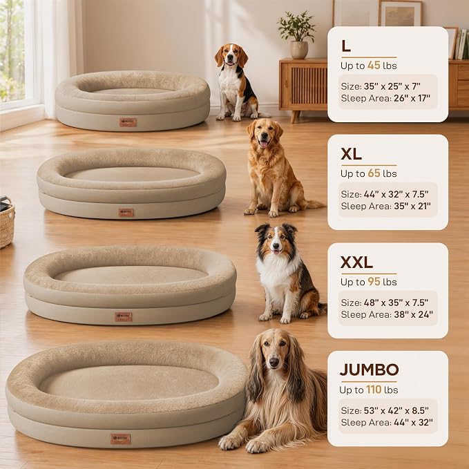Orthopedic Dog Bed for Extra Large Dogs, XL Waterproof Dog Bed with Bolsters, Supportive Egg Crate Foam Pet Couch Bed with Removable Washable Cover & Non-Slip Bottom, Light Brown