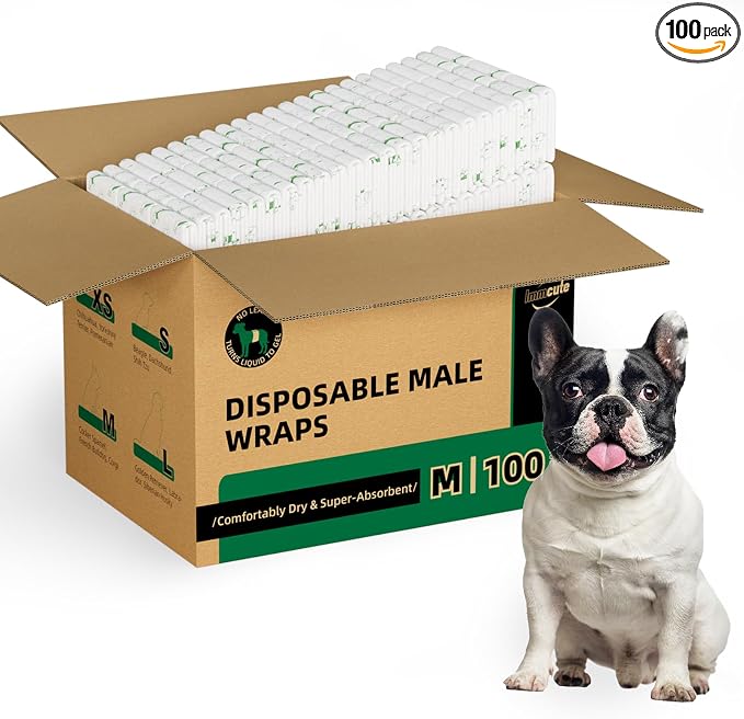 IMMCUTE Disposable Male Dog Diapers 100 Ct, Male Dog Wraps with Wetness Indicator, Adjustable Puppy Diapers Male for Medium Dogs