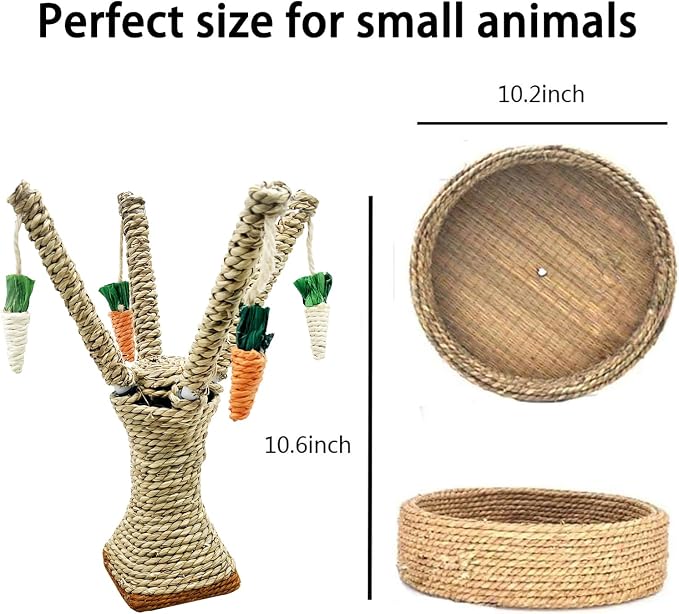Hamiledyi Bunny Chew Toys Rabbit Rattan Grass Scratcher Climbing Tree Fun Tree Carrot Play Toys 10 Pcs Rabbit Chew Ball Timothy Grass Ball Small Animal Activity Play Chew Toys Teeth Grinding