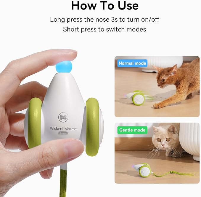 Cheerble Interactive Cat Toys for Indoor Cats, Automatic Moving Kitten Toys, Wicked Mouse Neo Cat Toy with Tail & Lights, Pet Cat Supplies, Rechargeable Cat Toys for Bored Indoor Adult Cats