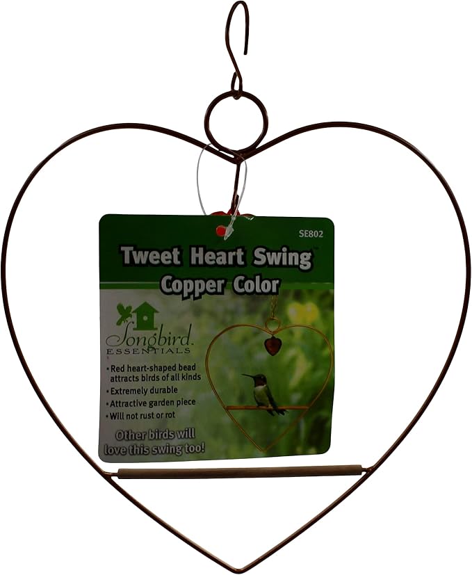 Songbird Essentials Hummingbird Swing - Tweet Heart Birdie Swing - Copper Color Hummingbird Perch