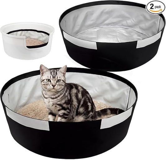 Reusable Cat Litter Box Liners for Hidden Plant Litter Box, Waterproof Leak Proof Scratch Resistant Cat Liners with Easy-Attach Hook-and-Loop Fasteners 2-Pack (Black)