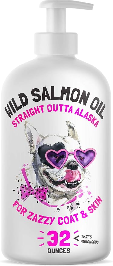 Wild Alaskan Salmon Oil for Dogs & Cats 32 oz and Liquid Glucosamine for Dogs Bacon Flavour with Chondroitin, MSM & Hyaluronic 32 oz