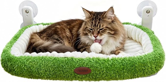 Woochpet Cat Window Perch, Foldable Cat Hammock with Sunken Design & Removable Soft Cover with 4-Sided Bolster,4 Strong Suction Cups Window Resting Seat for Resting Indoor Kitten