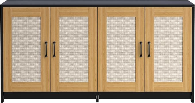 Double Room Litter Box Enclosure For 2 Cats, 47.2" Large Wood Hidden Litter Box Furniture For 2 Boxes with Sisal Doors and Sliding Drawers, Indoor Cat House TV Stand Black