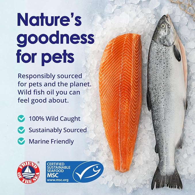 Pure Wild Alaskan Salmon Oil for Dogs - Omega 3 Formula - Dog Fish Oil Liquid - Skin and Coat Supplement for Shedding - Dry Itchy Skin and Allergies - EPA + DHA Fatty Acids - 32 oz Pump Bottle
