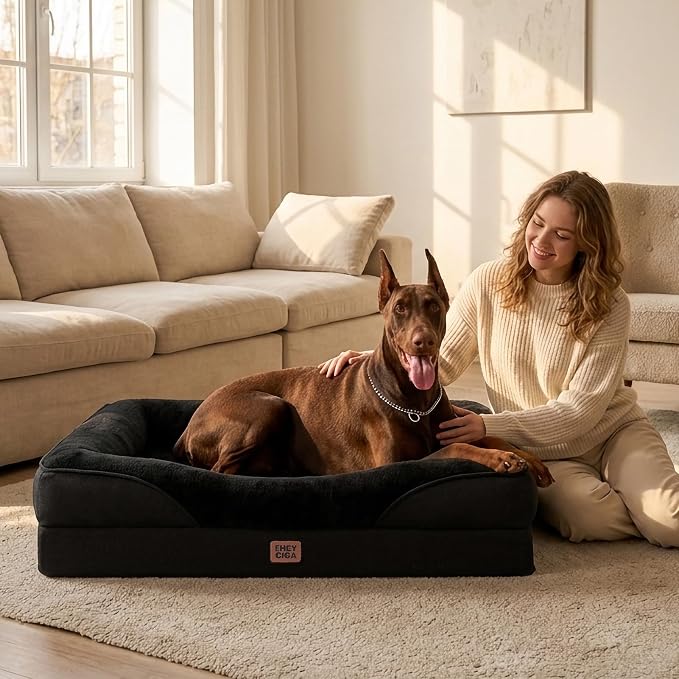 EHEYCIGA Orthopedic XL Dog Bed for Large Sized Dog, 42x30 Inch Extra Large Memory Foam Dog Couch Bed with Sides, Waterproof Liner & Washable Removable Cover, Bolster Pet Sofa, Black