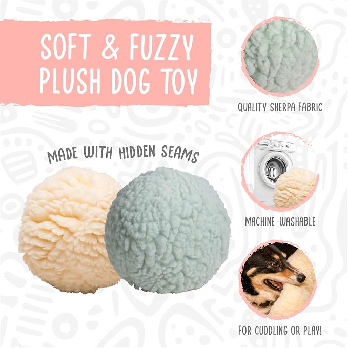 HuggleHounds Plush Ball Dog Toy & Treat Dispensing Ball - Interactive Enrichment Toys for Dogs, Durable Stuffed Soft Plush for Small and Large Breeds - 8" HuggleFleece, Large